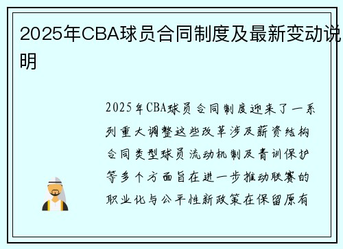 2025年CBA球员合同制度及最新变动说明