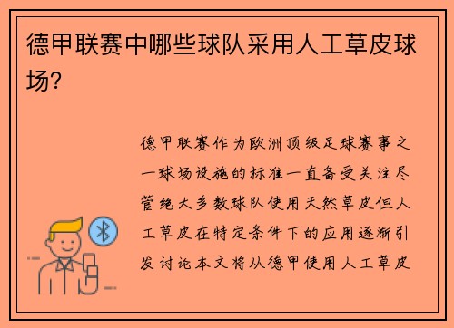 德甲联赛中哪些球队采用人工草皮球场？